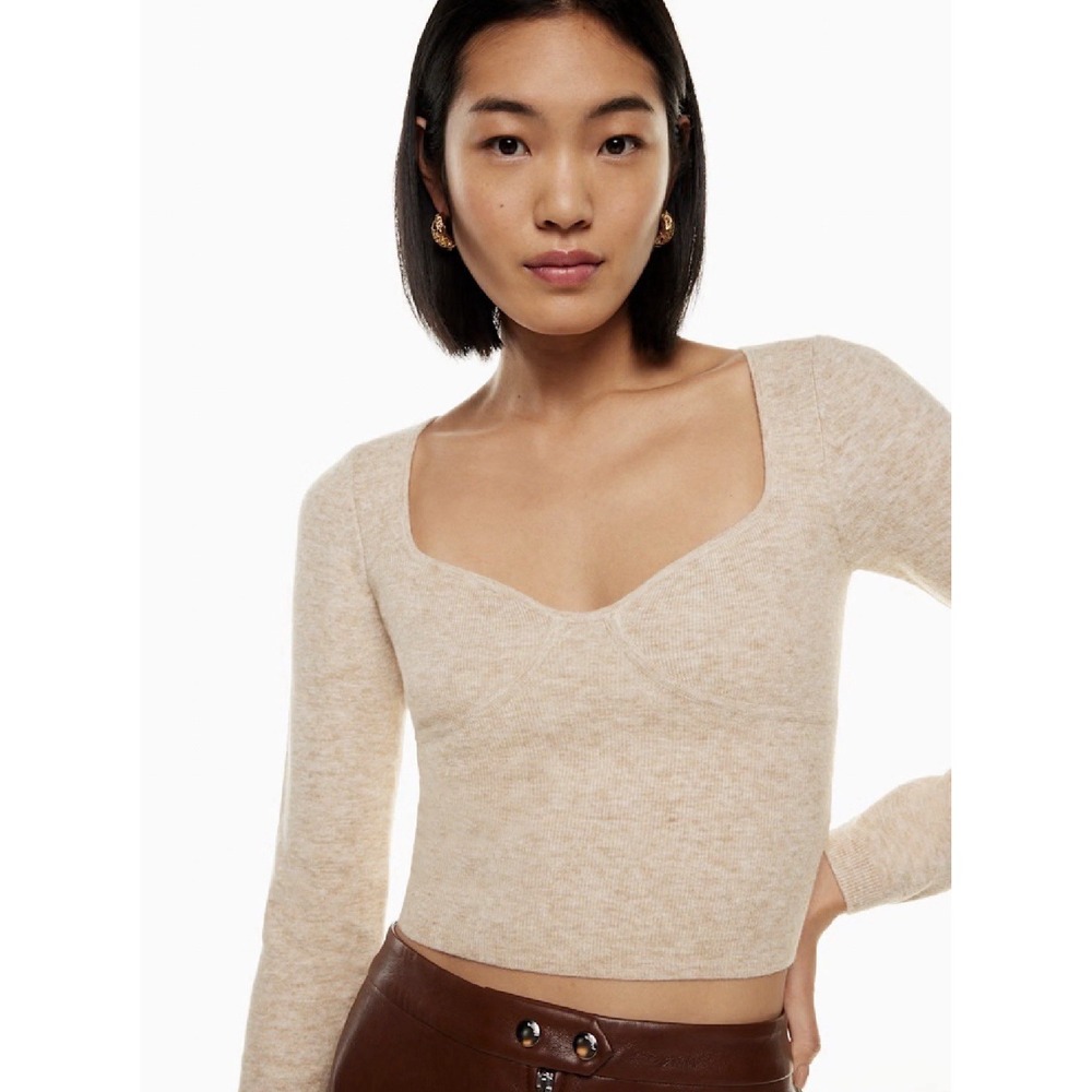 Wilfred Aritzia Sweater Women's XS Oatmeal Greer Bustier Wool Cashmere Knit Crop